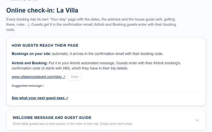 House guide, rental agreement, guest registration and SES Hospedajes: all set up on one screen