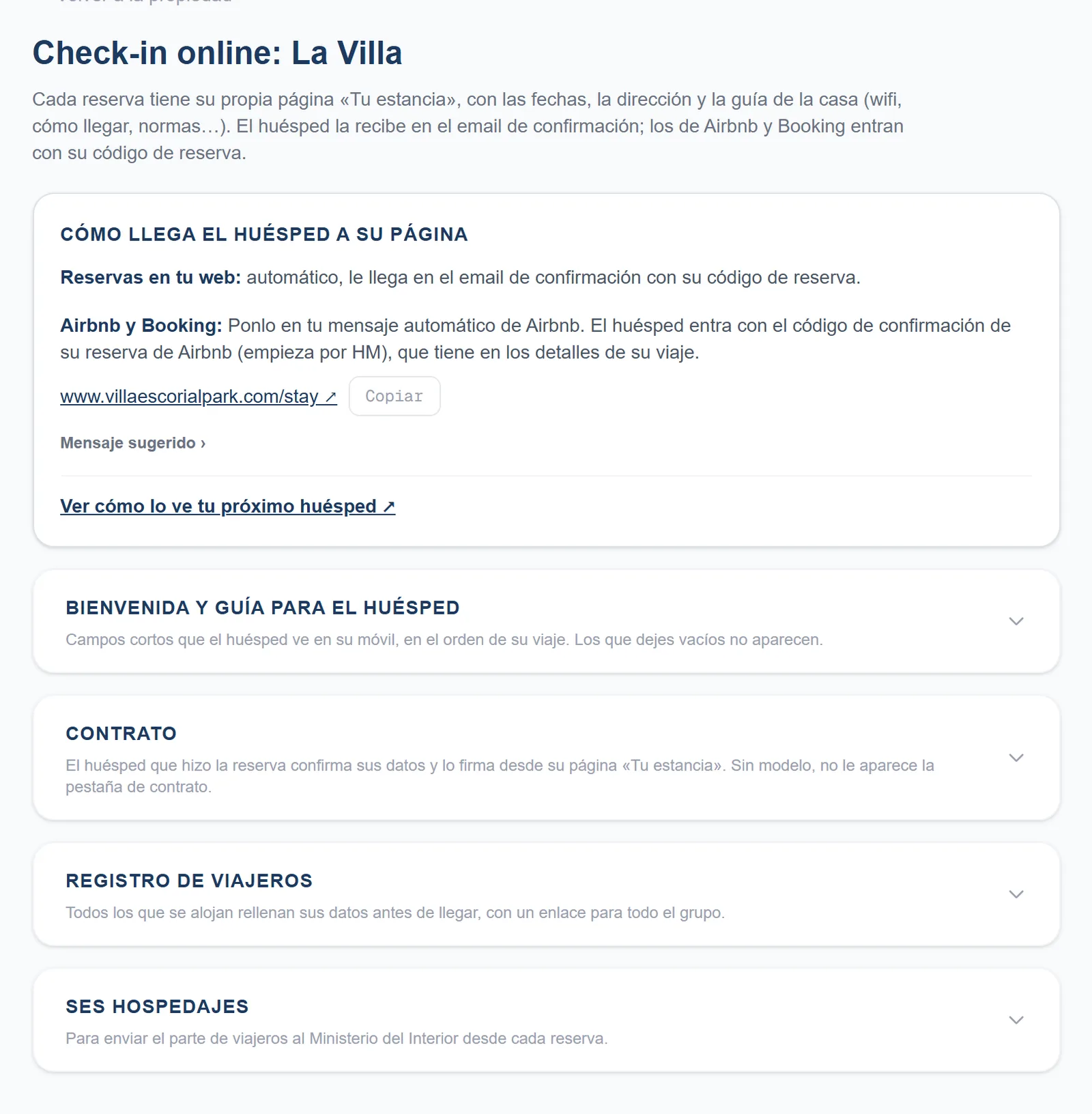 Check-in online en el panel: la guía, el contrato y el registro de viajeros de cada alojamiento