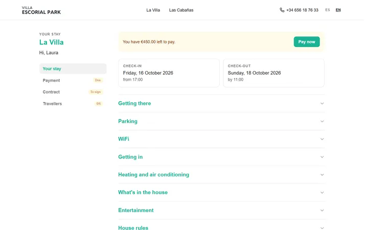 Each guest's "Your stay" page: their dates and the house guide
