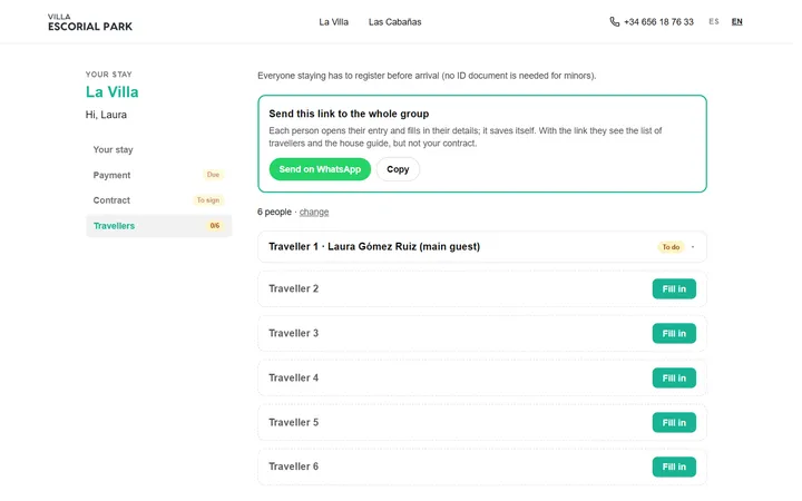 Guest registration: one link for the whole group, everyone fills in their own