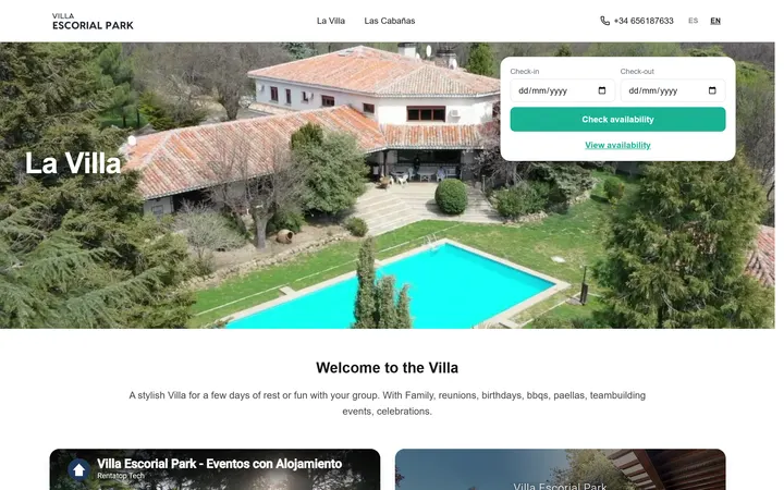 Villa Escorial Park, a website built with Amplistay, with its availability search